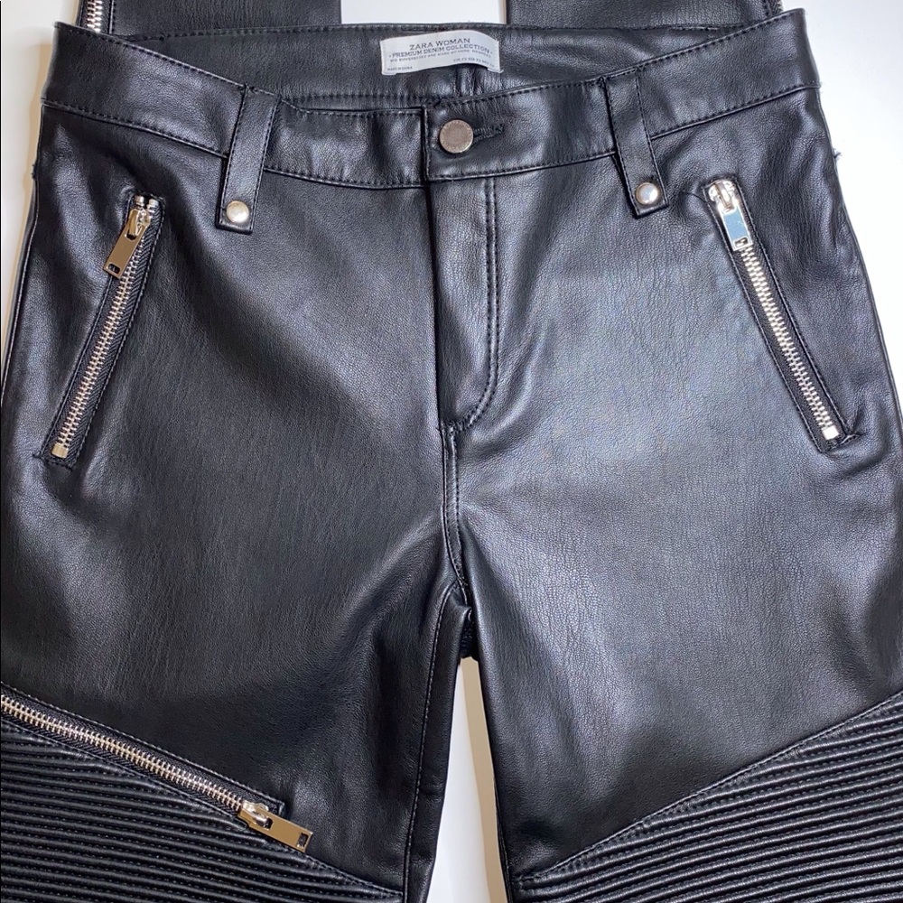 Zara Vegan Leather Moto Jeans extra small